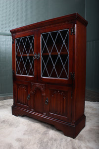 English Oak Leaded Glass Bookcase c.1950