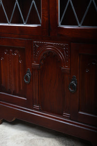 English Oak Leaded Glass Bookcase c.1950