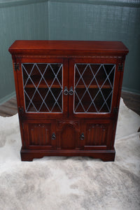 English Oak Leaded Glass Bookcase c.1950