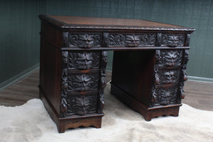 Heavily Carved English Oak Desk c.1890