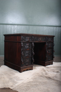 Heavily Carved English Oak Desk c.1890