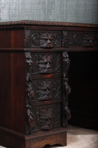 Heavily Carved English Oak Desk c.1890