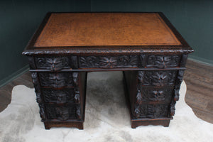 Heavily Carved English Oak Desk c.1890