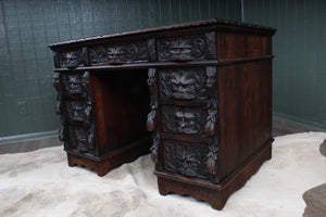 Heavily Carved English Oak Desk c.1890