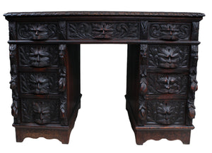Heavily Carved English Oak Desk c.1890