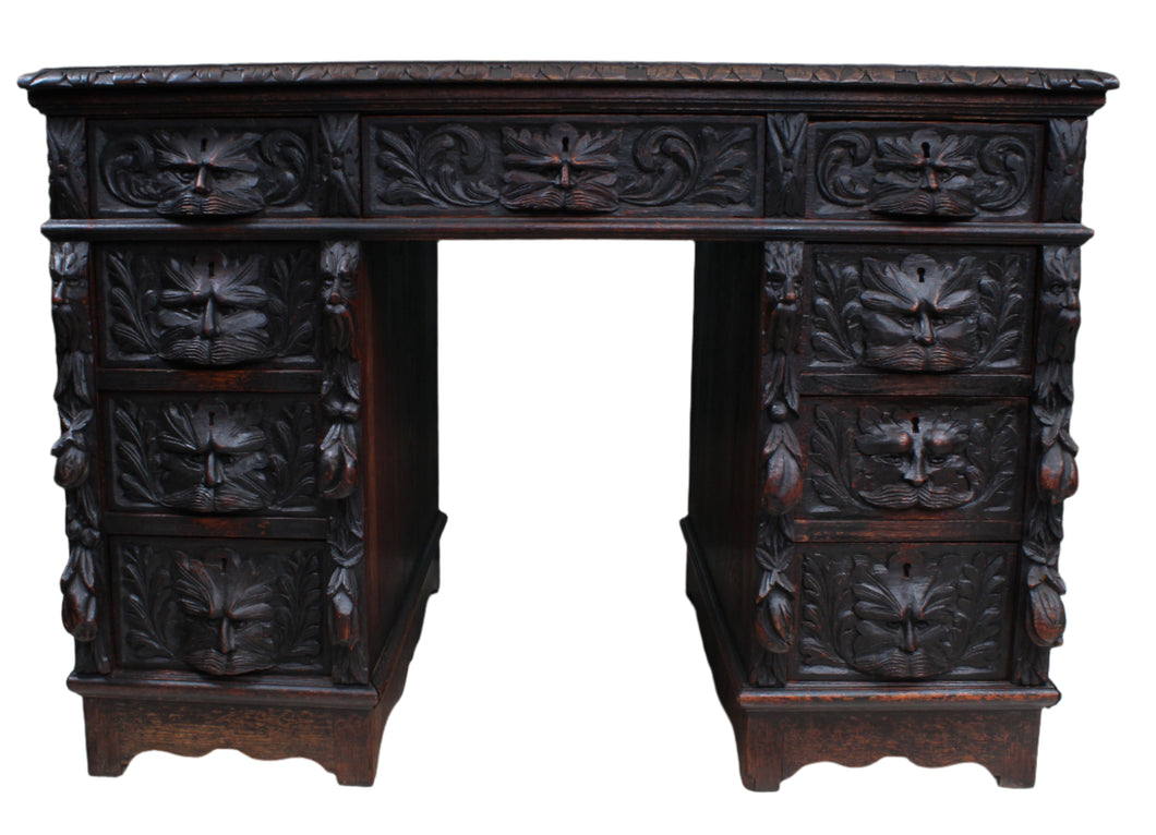 Heavily Carved English Oak Desk c.1890