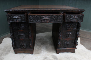 Heavily Carved English Oak Desk c.1890