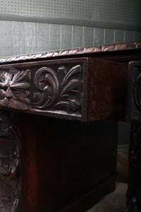 Heavily Carved English Oak Desk c.1890