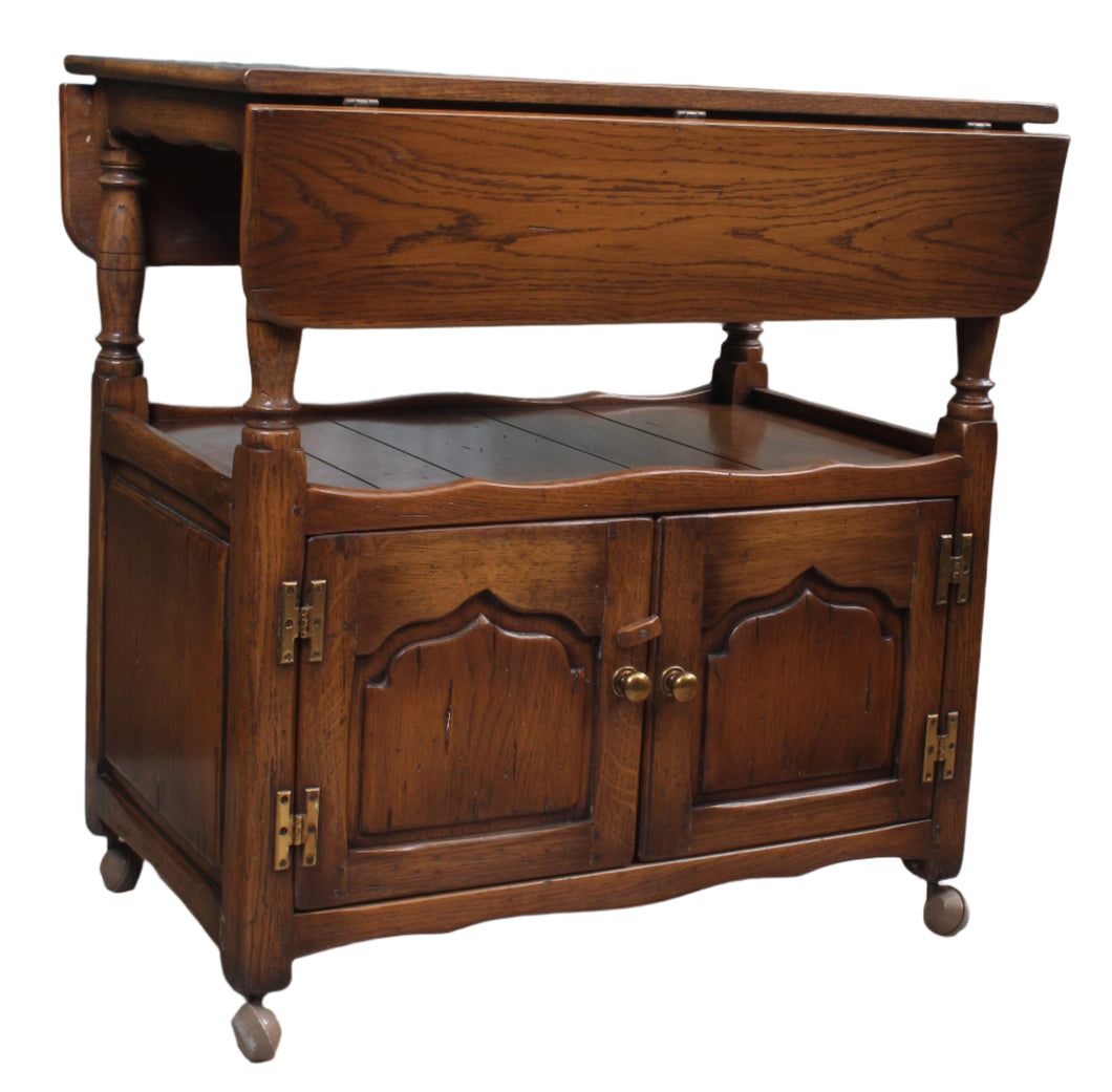 English Solid Oak Dropleaf Tea Trolley