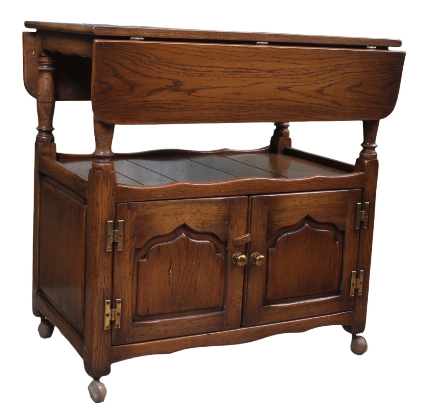 English Solid Oak Dropleaf Tea Trolley