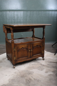 English Solid Oak Dropleaf Tea Trolley