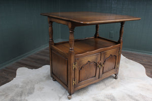 English Solid Oak Dropleaf Tea Trolley