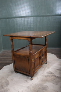 English Solid Oak Dropleaf Tea Trolley