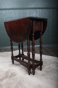 English Carved Oak Dropleaf Occasional Table c.1900