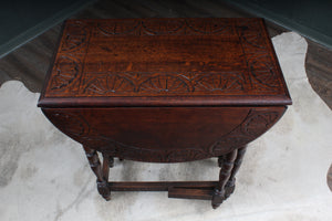 English Carved Oak Dropleaf Occasional Table c.1900