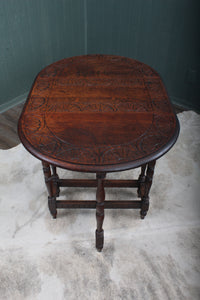 English Carved Oak Dropleaf Occasional Table c.1900