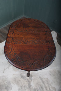 English Carved Oak Dropleaf Occasional Table c.1900