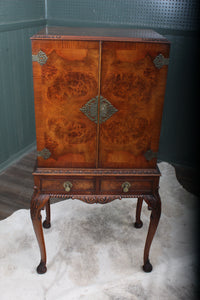 English Burl Walnut Cocktail Cabinet c.1930