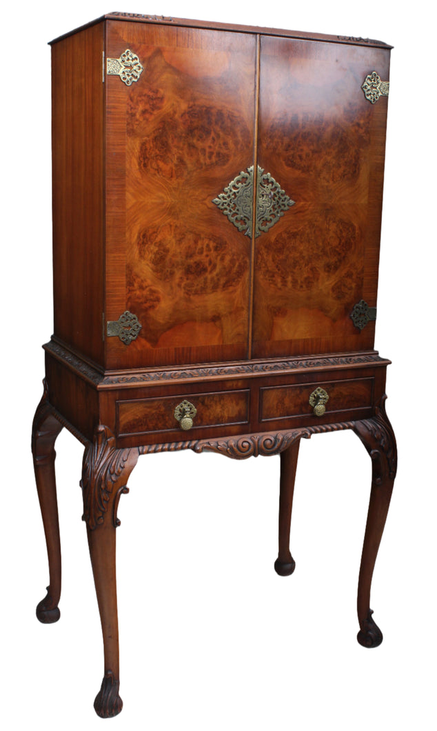English Burl Walnut Cocktail Cabinet c.1930