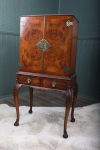 English Burl Walnut Cocktail Cabinet c.1930