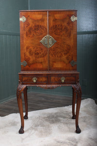 English Burl Walnut Cocktail Cabinet c.1930
