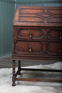 English Oak Barley Twist Fallfront Desk c.1900