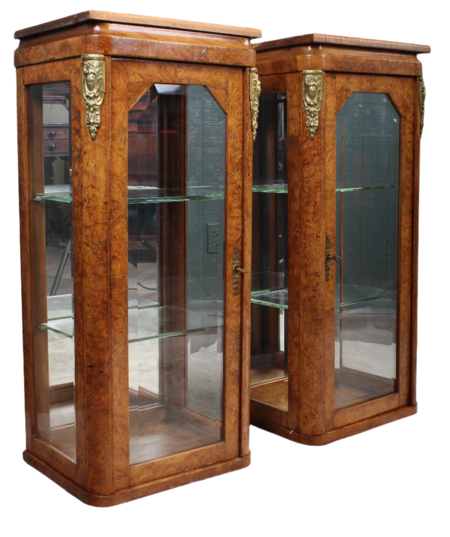 Pair Burl Walnut French Cabinets c.1890