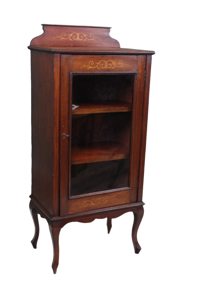 Petite Inlaid English Walnut Display Cabinet c.1900