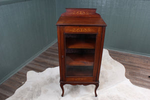 Petite Inlaid English Walnut Display Cabinet c.1900