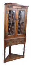 Load image into Gallery viewer, English Oak Leaded Glass Corner Cabinet