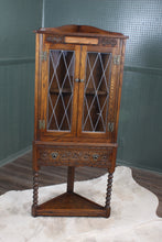 Load image into Gallery viewer, English Oak Leaded Glass Corner Cabinet