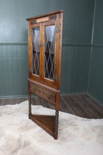 Load image into Gallery viewer, English Oak Leaded Glass Corner Cabinet