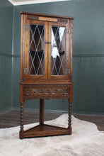 Load image into Gallery viewer, English Oak Leaded Glass Corner Cabinet