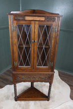 Load image into Gallery viewer, English Oak Leaded Glass Corner Cabinet