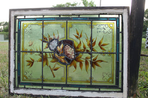 Antique English Stained Glass in Original Frame c.1880