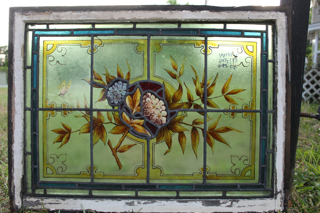 Antique English Stained Glass in Original Frame c.1880