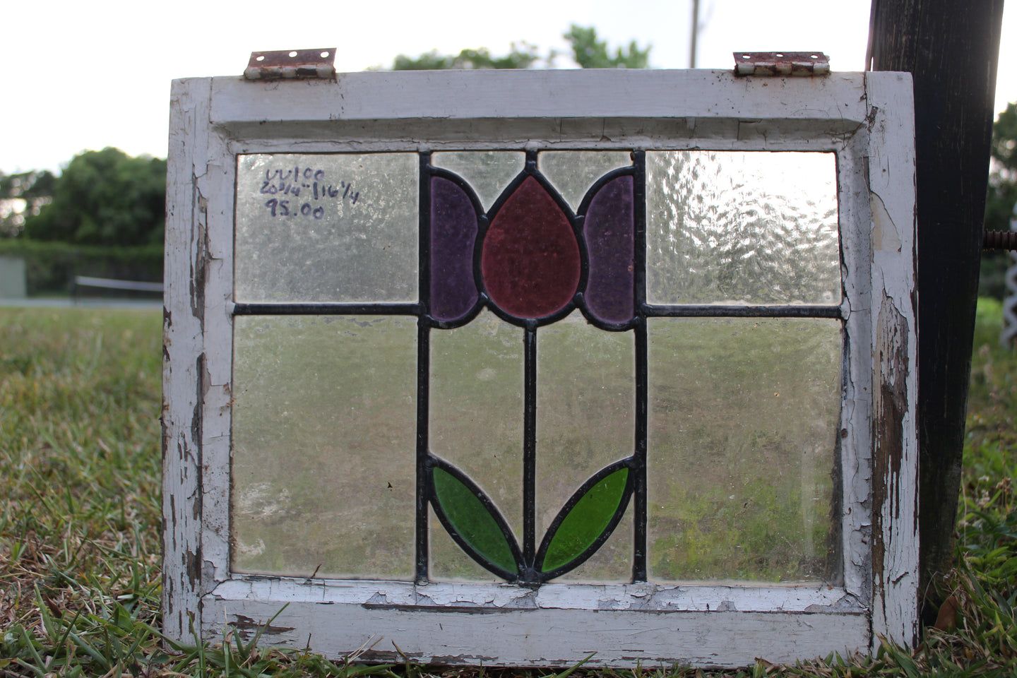 Antique English Stained Glass in Original Frame