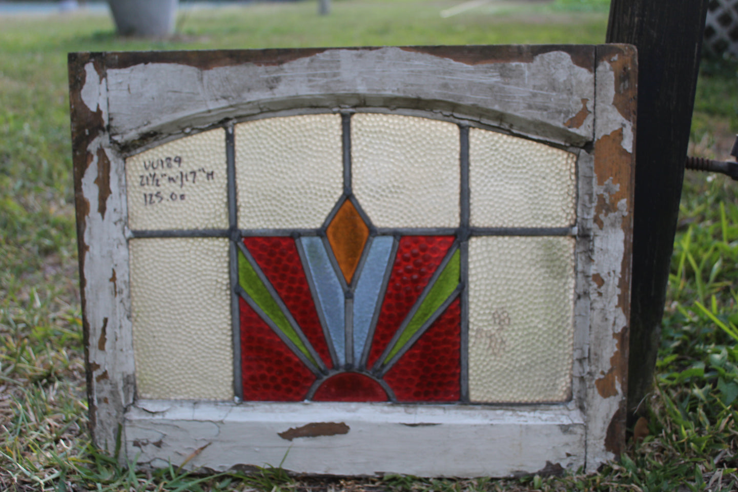 Antique English Stained Glass in Original Frame