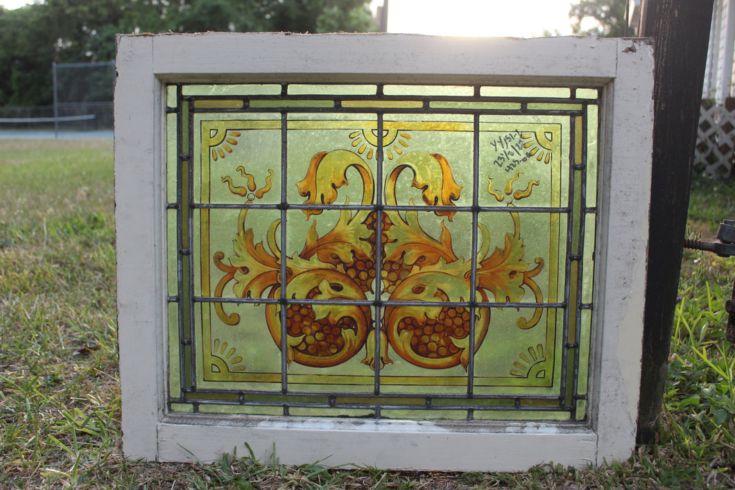 Antique English Stained Glass in Original Frame c.1880