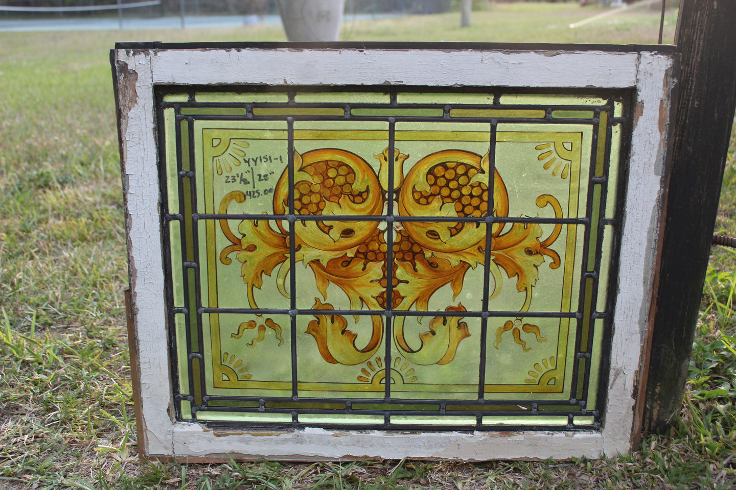 Antique English Stained Glass in Original Frame c.1880