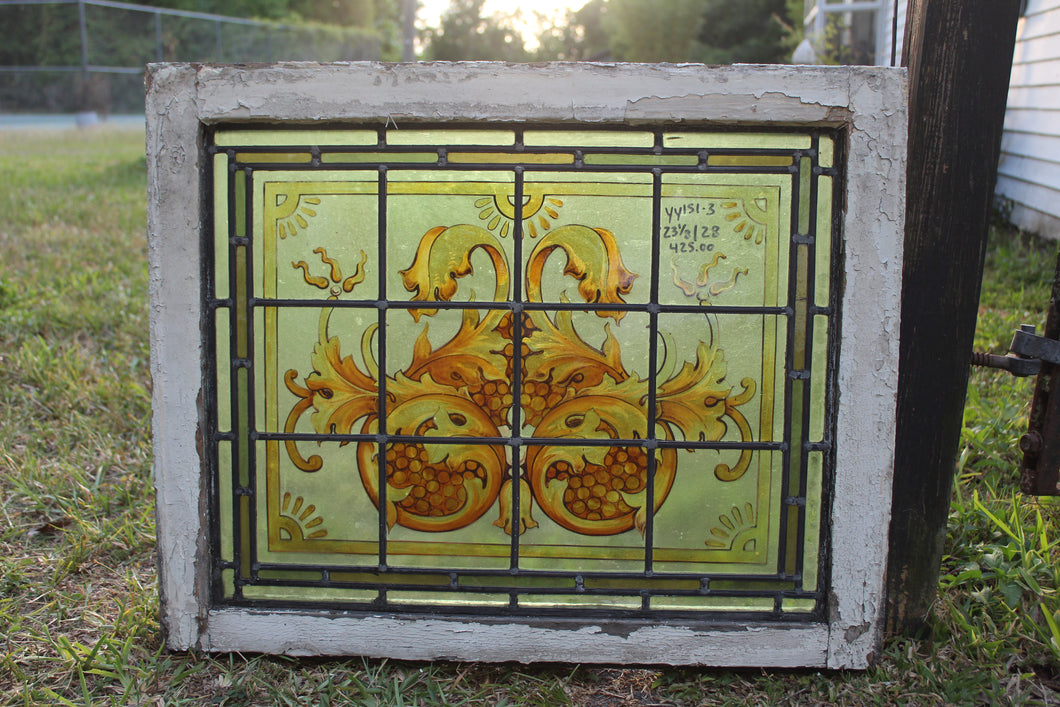 Antique English Stained Glass in Original Frame c.1880