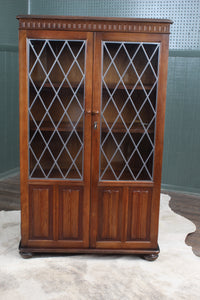 English Oak Leaded Glass Bookcase c.1930