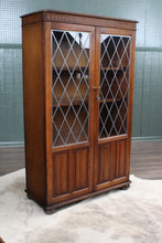 Load image into Gallery viewer, English Oak Leaded Glass Bookcase c.1930