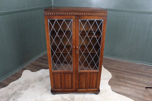 English Oak Leaded Glass Bookcase c.1930