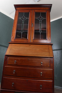 English Mahogany Leaded Glass Bureau Bookcase c.1900
