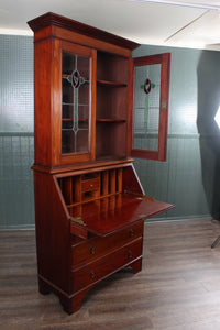 English Mahogany Leaded Glass Bureau Bookcase c.1900