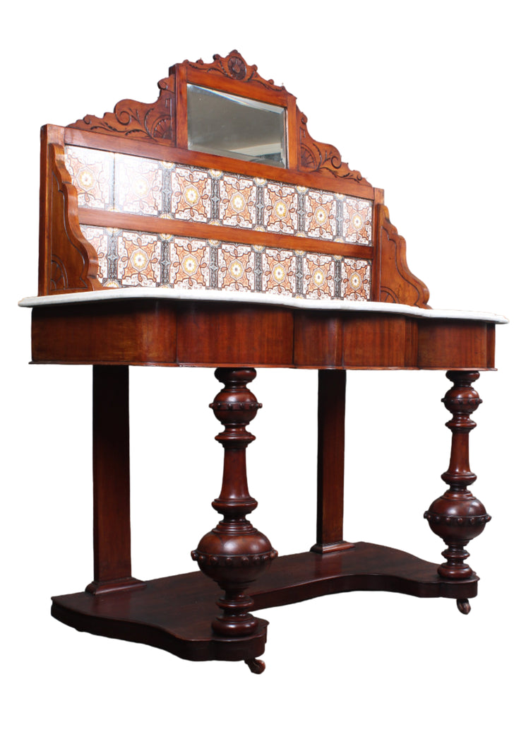 English Tile Back Victorian Washstand c.1890