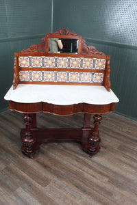English Tile Back Victorian Washstand c.1890