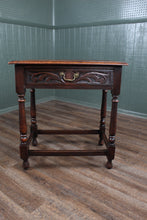 Load image into Gallery viewer, English Drawered Carved Oak Side Table c.1900
