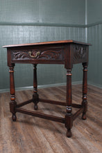 Load image into Gallery viewer, English Drawered Carved Oak Side Table c.1900
